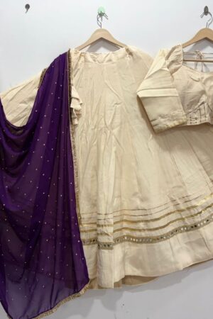 Milky White Pure Roman Silk Lehenga Choli