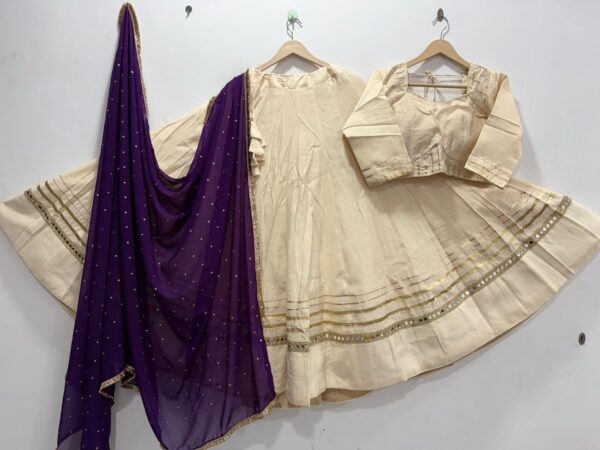 Milky White Pure Roman Silk Lehenga Choli