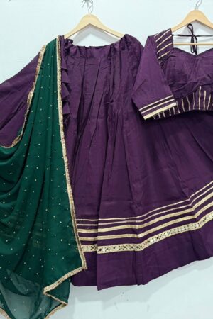 Wine Pure Roman Silk Lehenga Choli