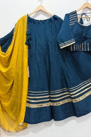 Indigo Blue Pure Roman Silk Lehenga Choli