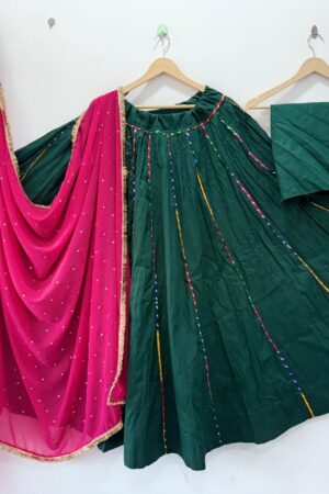 Dark Green Pure Cotton Multie color Lace Lehnga Choli