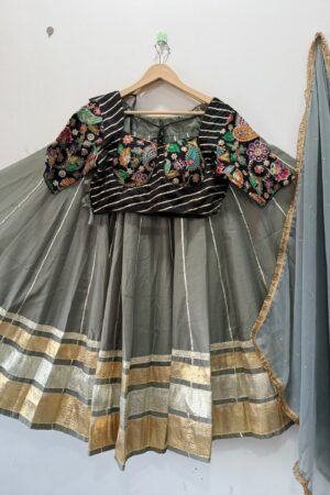 Pure Roman Exclusive Silk Lehenga Choli with Machine Embroidered Blouse & SiffonDupatta