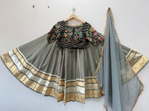 Pure Roman Exclusive Silk Lehenga Choli with Machine Embroidered Blouse & SiffonDupatta