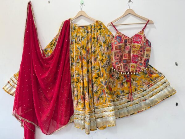 Pure Roman Exclusive Silk Lehenga Choli with Machine Embroidered Blouse & SiffonDupatta