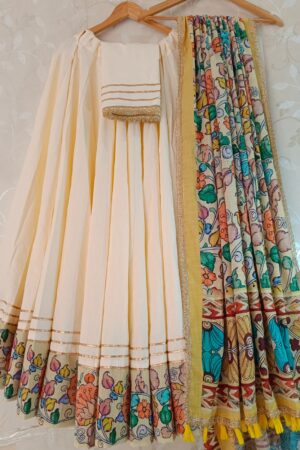 Cream White flex cambric Navratri Special lahenga choli