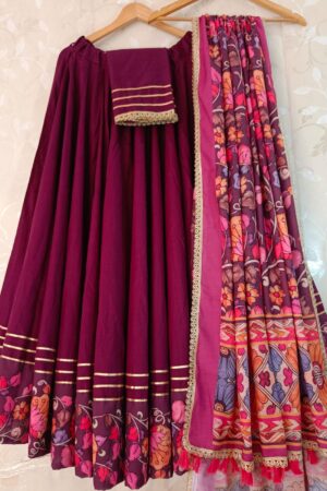 Magenta flex cambric Navratri Special lahenga choli