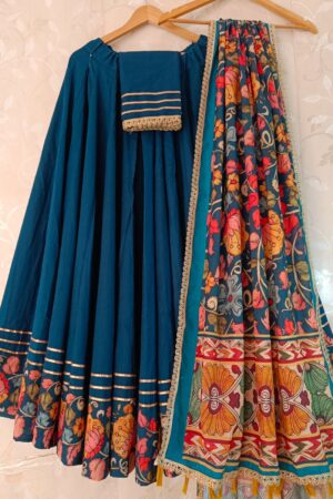 Teal Blue flex cambric Navratri Special lahenga choli