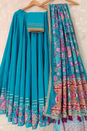 Turquoise blue flex cambric Navratri Special lahenga choli