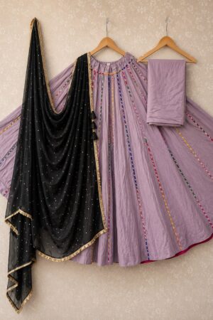Lavender Grey Pure Cotton Multie color Lace Lehnga Choli