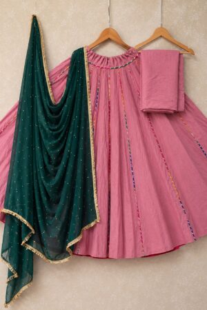 Onion Pink Pure Cotton Multie color Lace Lehnga Choli