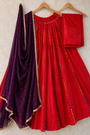Orange Pure Cotton Multie color Lace Lehnga Choli