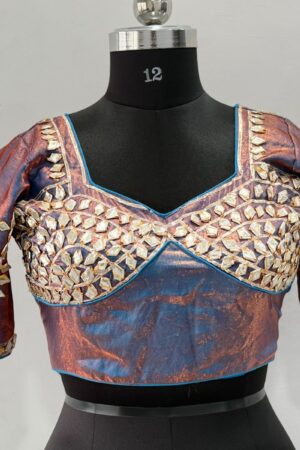 Shimmery Golden Blue Rajasthan Aangi Blouse
