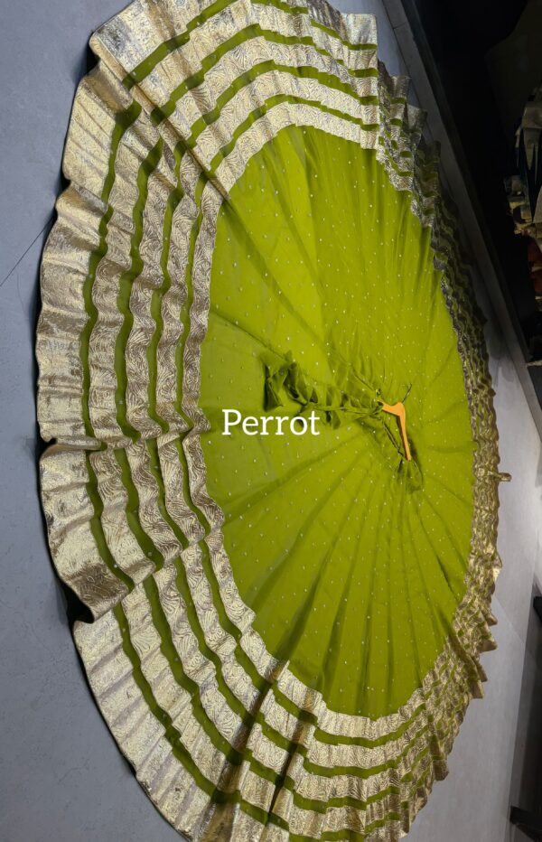 Perrot Pure georgette butti fabric skirt with heavy lampi laces
