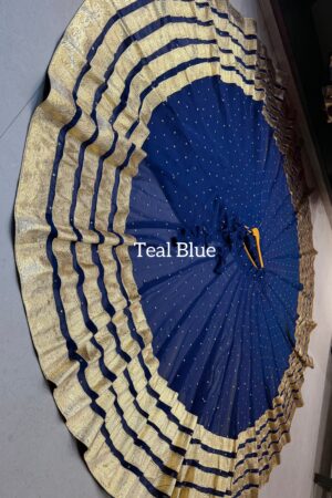 Teal Blue Pure georgette butti fabric skirt with heavy lampi laces
