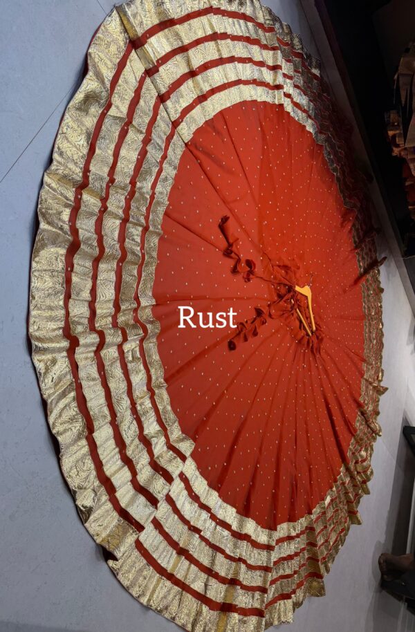 Rust Pure georgette butti fabric skirt with heavy lampi laces