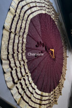 Chocalate Pure georgette butti fabric skirt with heavy lampi laces