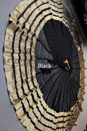 Black Pure georgette butti fabric skirt with heavy lampi laces