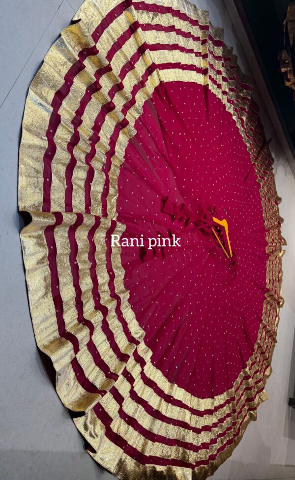 Rani Pink Pure georgette butti fabric skirt with heavy lampi laces