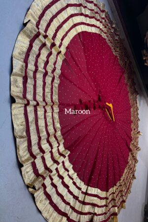 Maroon Pure georgette butti fabric skirt with heavy lampi laces