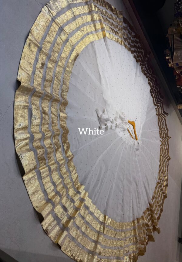 White Pure georgette butti fabric skirt with heavy lampi laces
