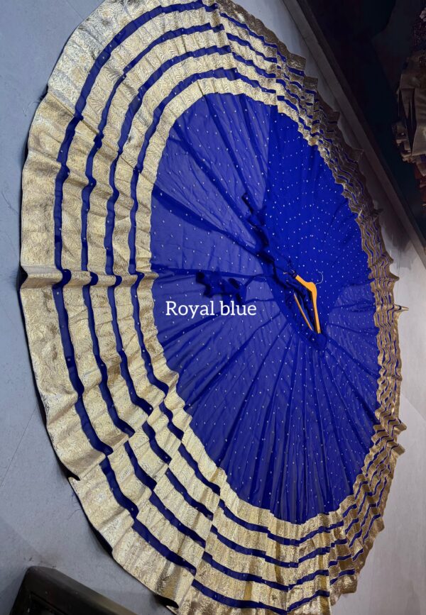 Royal Blue Pure georgette butti fabric skirt with heavy lampi laces
