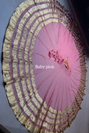 Baby Pink Pure georgette butti fabric skirt with heavy lampi laces