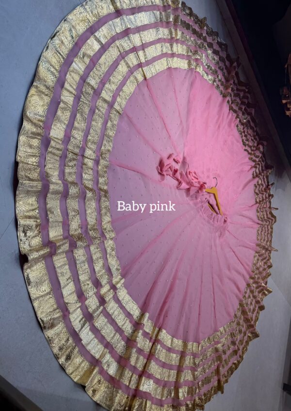 Baby Pink Pure georgette butti fabric skirt with heavy lampi laces