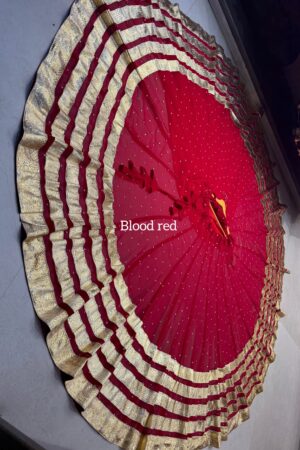Blood Red Pure georgette butti fabric skirt with heavy lampi laces
