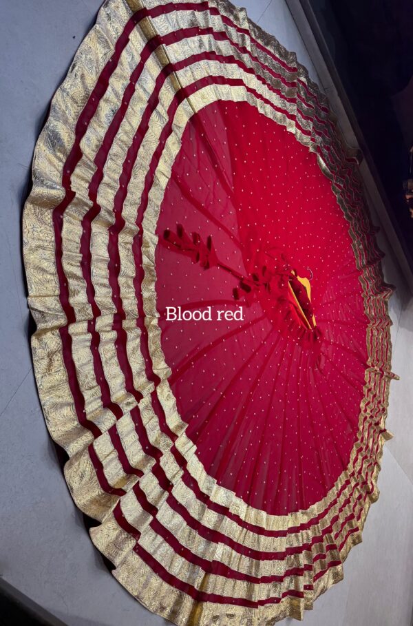 Blood Red Pure georgette butti fabric skirt with heavy lampi laces