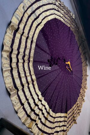 Wine Pure georgette butti fabric skirt with heavy lampi laces