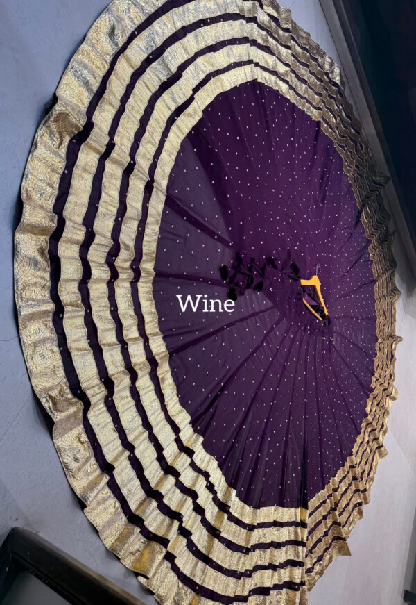 Wine Pure georgette butti fabric skirt with heavy lampi laces
