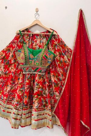 Pure Roman Exclusive Silk Lehenga Choli with Machine Embroidered Blouse & SiffonDupatta