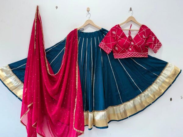 Pure Roman Exclusive Silk Lehenga Choli with Machine Embroidered Blouse & SiffonDupatta