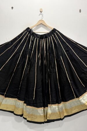Black Cotton Rayon Flared Skirt