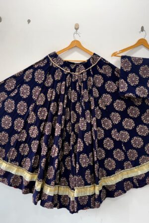 Cotton Full Flare Ajrakh Print Skirt with Blouse Piece