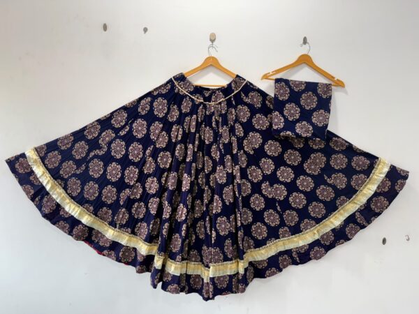Cotton Full Flare Ajrakh Print Skirt with Blouse Piece