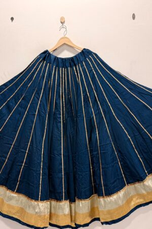 Dark Blue Cotton Rayon Flared Skirt