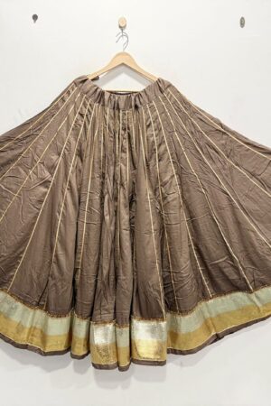 Brown Taupe Cotton Rayon Flared Skirt