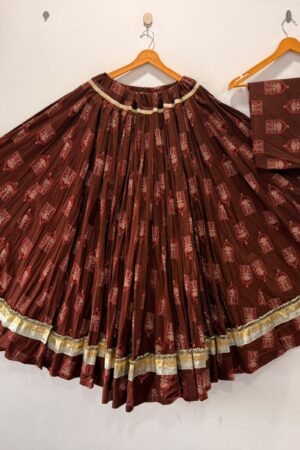 Cotton Full Flare Ajrakh Print Skirt with Blouse Piece