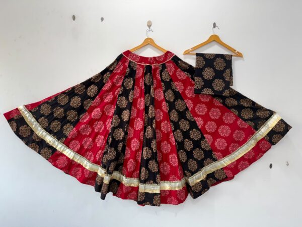 Cotton Full Flare Ajrakh Print Skirt with Blouse Piece