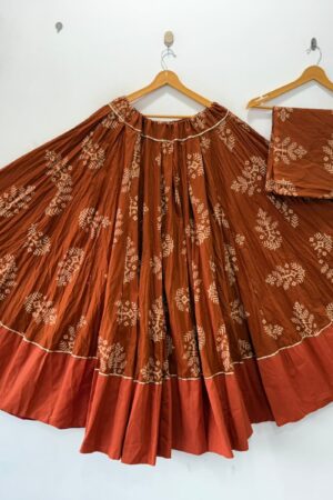 Cotton Full Flare Ajrakh Print Skirt with Blouse Piece