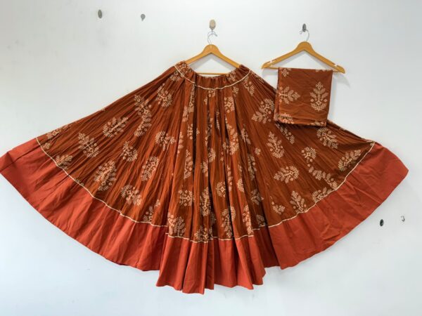 Cotton Full Flare Ajrakh Print Skirt with Blouse Piece