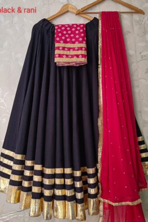 Black & Rani Pink Lehenga Choli Set