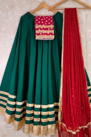 Bottle Green & Red Lehenga Choli Set