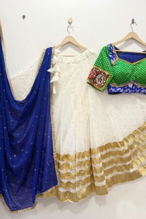 White & Royal Blue Navratri Chaniya Choli Set