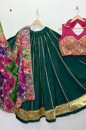 Navratri Special Bottle Green Lehenga Choli with Bandhani Dupatta