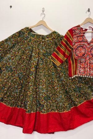 Navratri Special Ajrakh Printed Skirt & Handwork Blouse