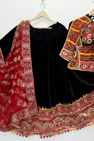 Navratri Special Black Velvet Lehenga Choli with Kutch Handwork Dupatta