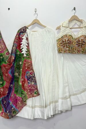 Navratri Special White Lehenga Choli with Paisley Work Blouse