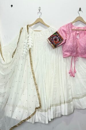 Navratri Special White Lehenga Choli with Pink Handwork Blouse